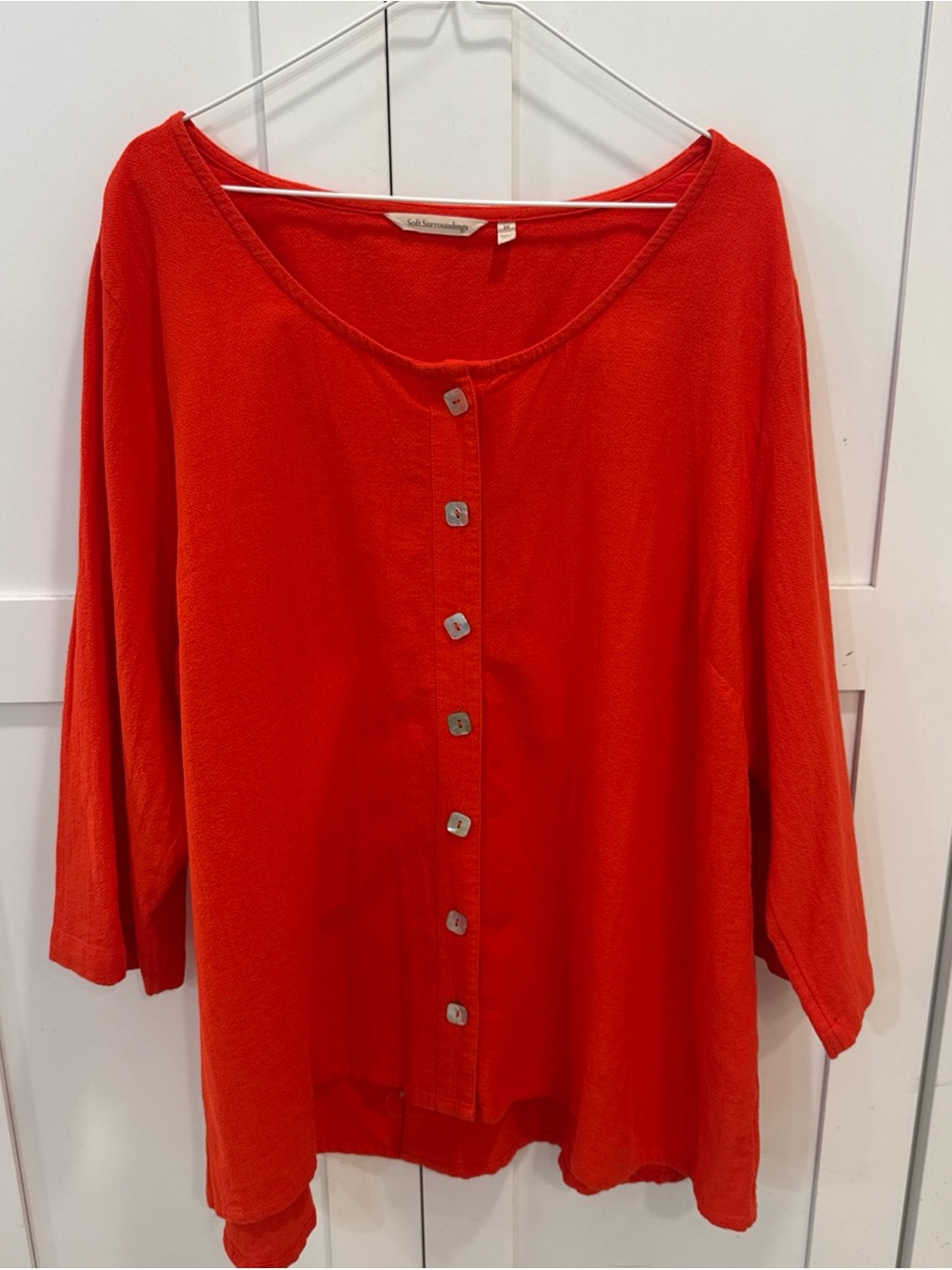 Soft surroundings 109% cotton red button down blouse top tunic 2X